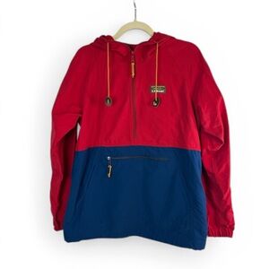 L.L. Bean Anorak Pullover Jacket Men’s Small Red Blue Hooded Windbreaker Outdoor
